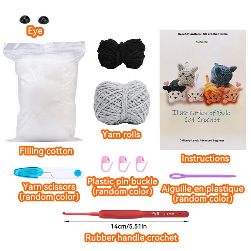 Beginners Crochet Cat Kit - Video Guide with Cotton Yarn & Tools