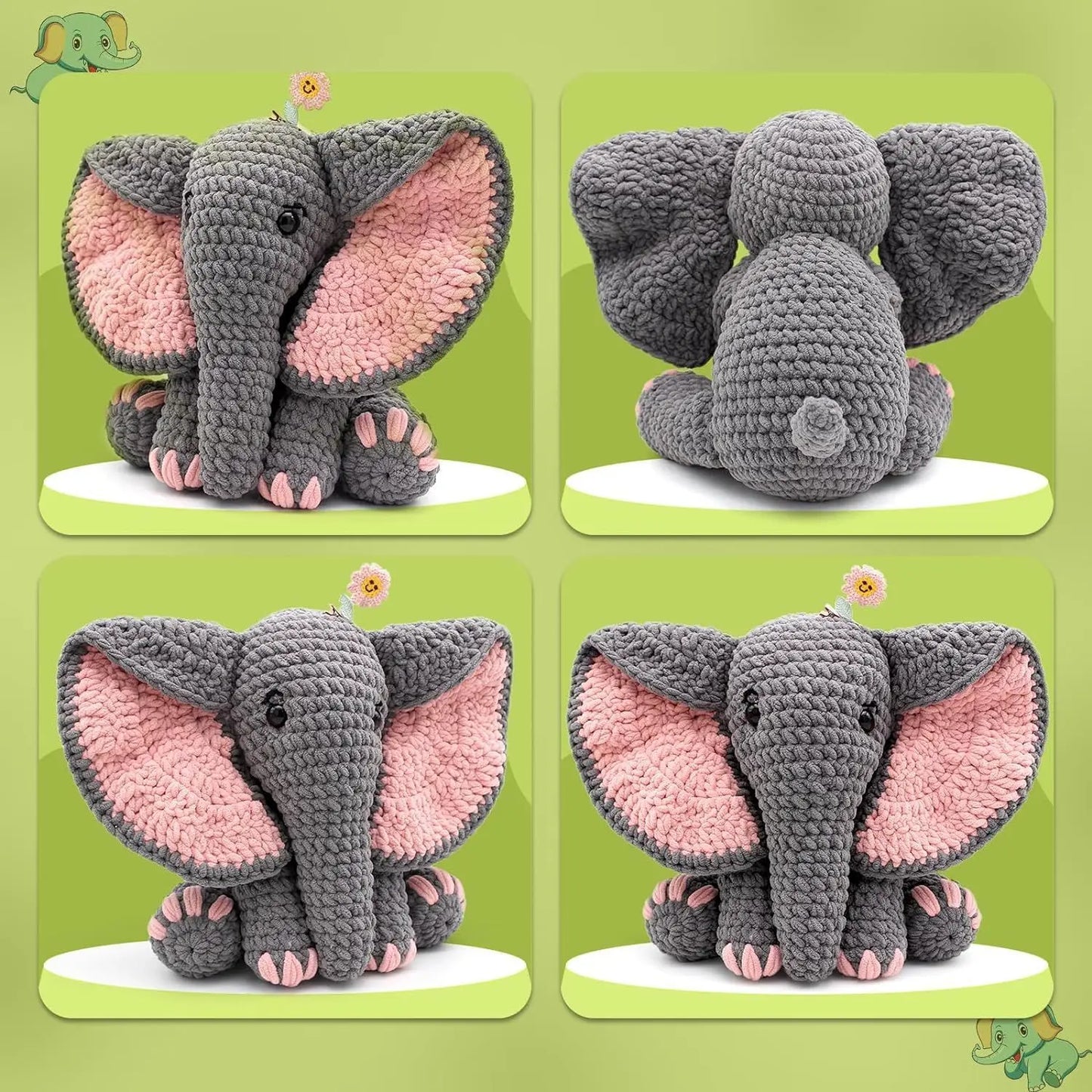 Elephant Crochet Kit - Birthday Gift for Kids & Beginners with Tools