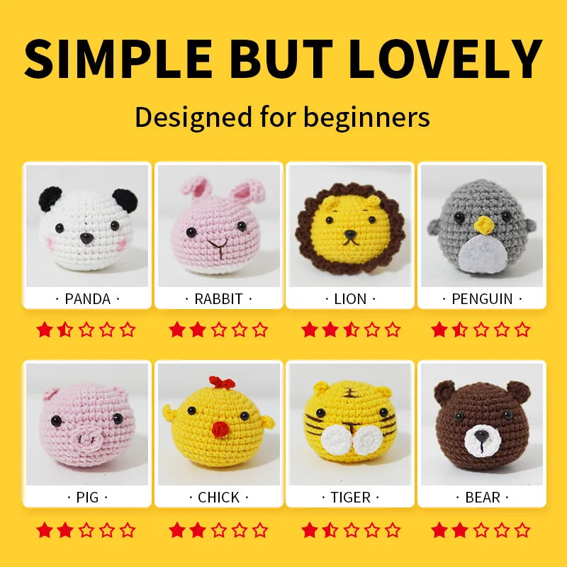Beginner Crochet Kit 8Pcs - Cute Animal Dolls & Keychain DIY Craft
