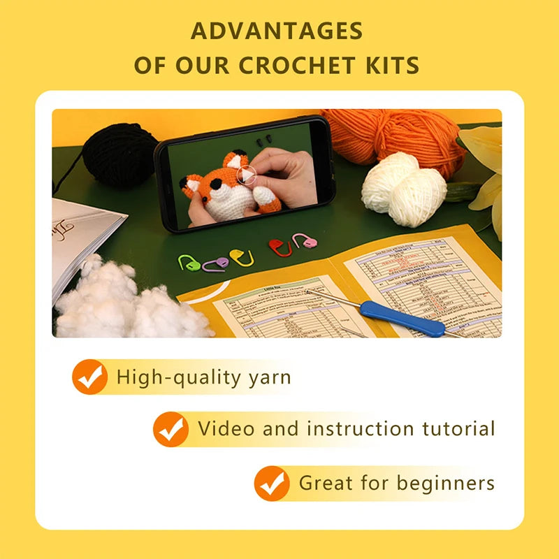 Animal Crochet Kit | Tool Yarn & Video for Beginners