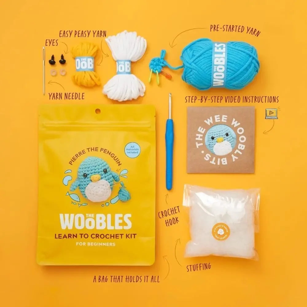 Kids Crochet Kit - Cotton Yarn, Hooks & Stuffed Animal for Beginners